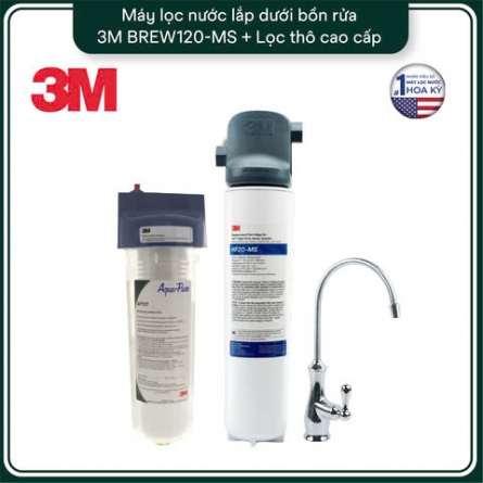 Bộ Sản Phẩm Máy Lọc Nước Lắp Dưới Bồn Rửa 3M BREW120-MS Kèm Lọc Thô Cao Cấp